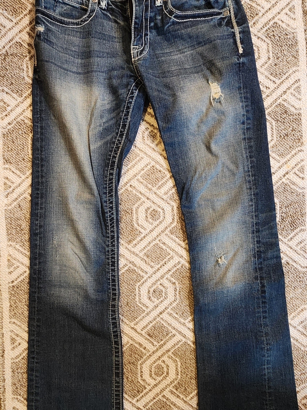 BKE Men's Blue Bootcut Jeans with Distressed Detail